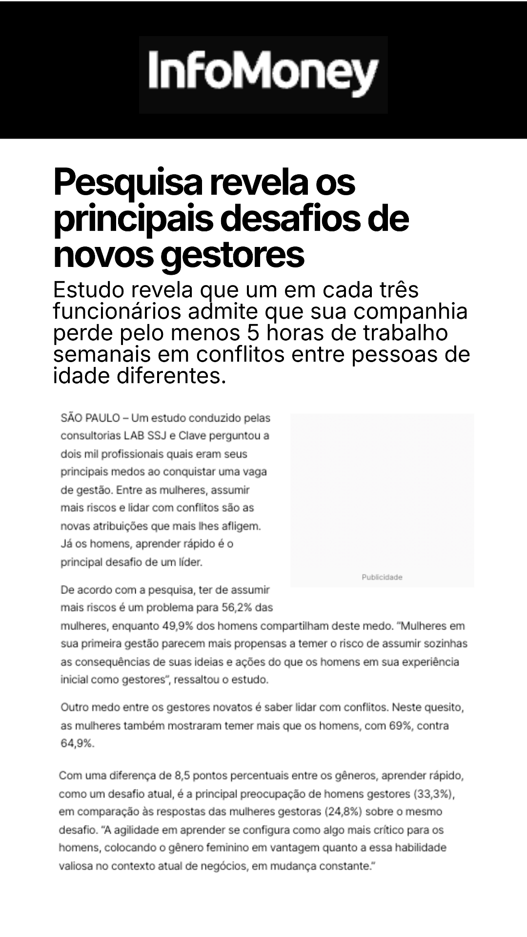 InfoMoney — Pesquisa revela os principais desafios de novos gestores