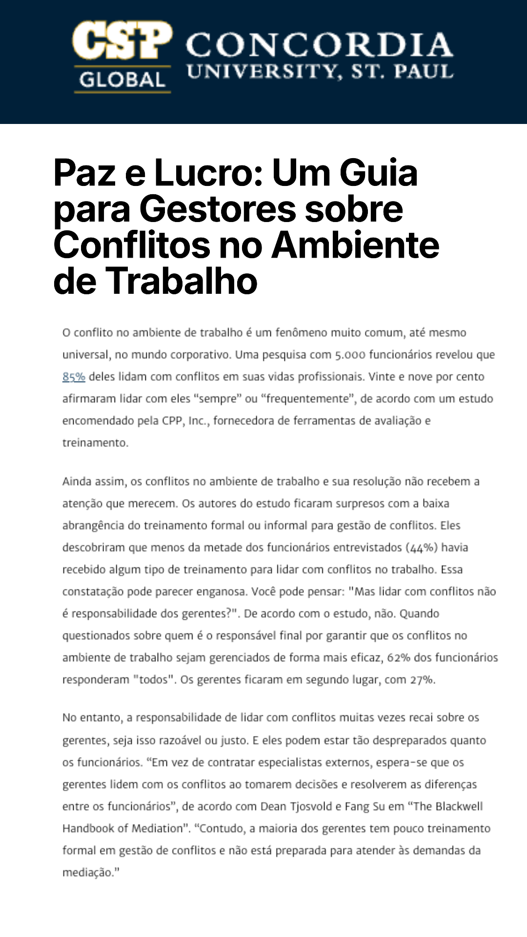 Concordia University — Paz e Lucro: Um Guia para Gestores sobre Conflitos no Ambiente de Trabalho