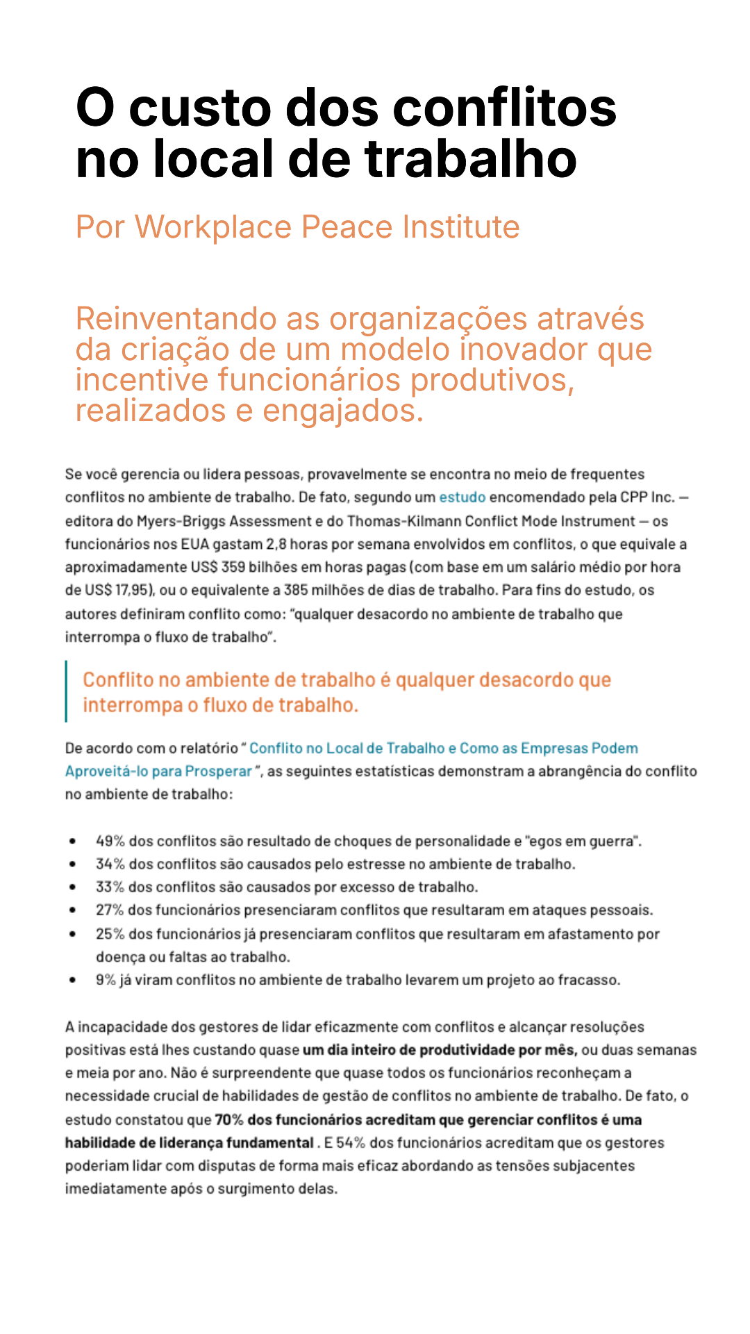 Workplace Peace Institute — O custo dos conflitos no local de trabalho