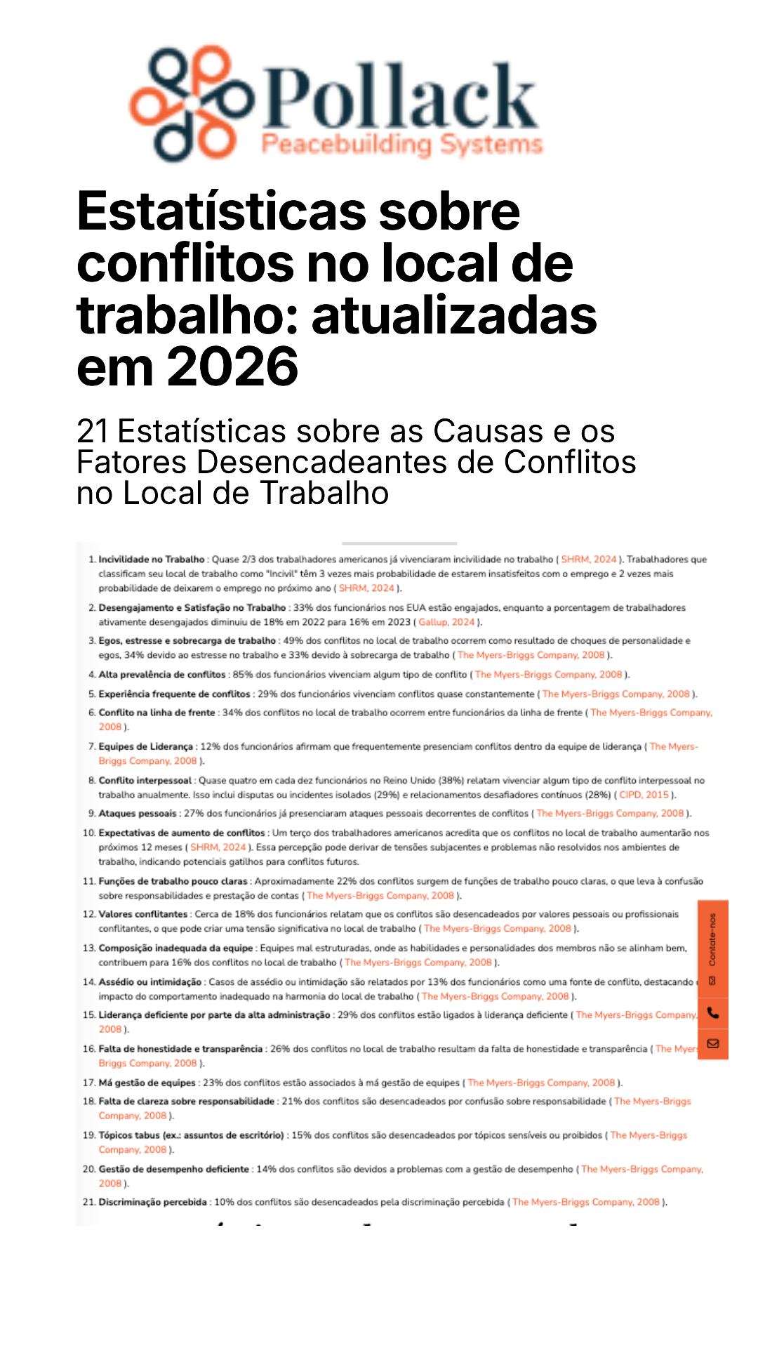 Pollack Peacebuilding Systems — Estatísticas sobre conflitos no local de trabalho: atualizadas em 2026